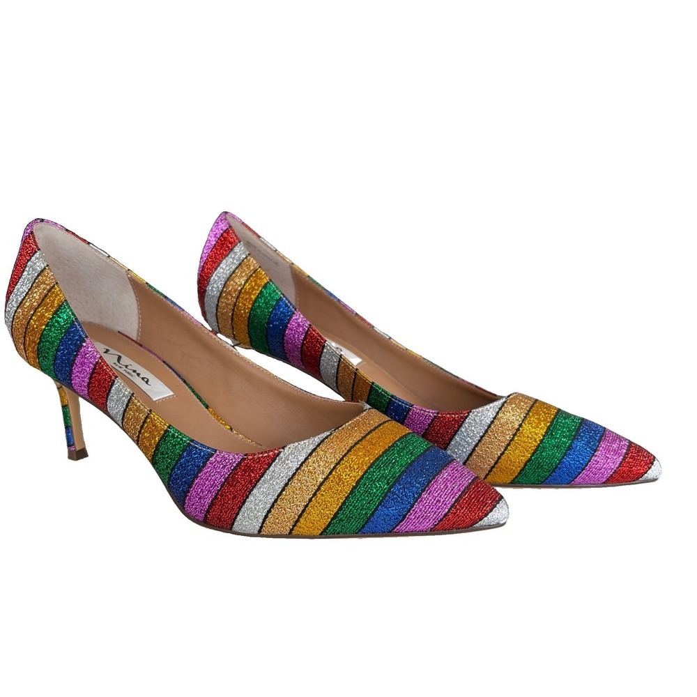 Nina Jo Jo Rainbow Stripe Glitter Metallic Stiletto Heels Size 8.5 W Sexy (C5)